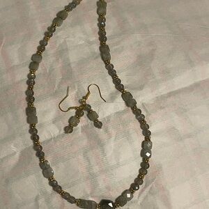 Handmade Labradorite Necklace & Earring Set | Gold Accents | Hypoallergenic